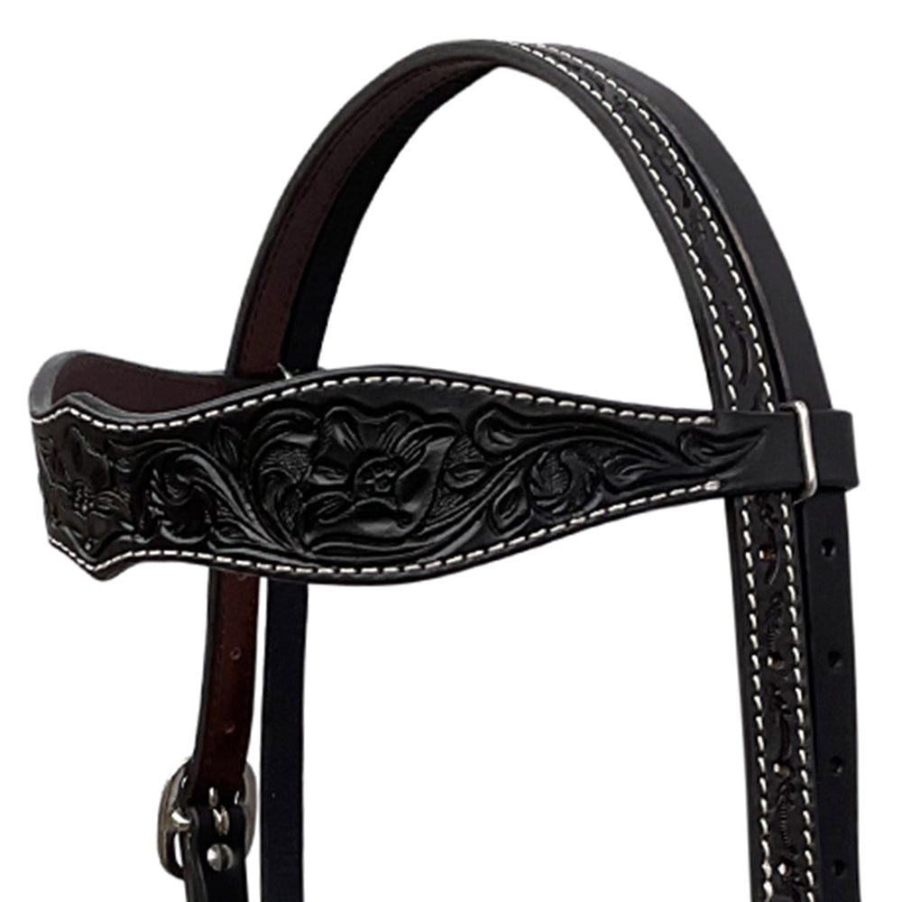 BAR H EQUINE Western Handtooled Leather Horse Headstall &amp; Breast Collar Set