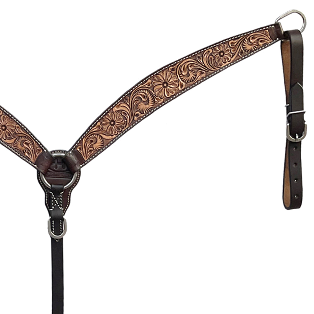 BAR H EQUINE Western Handtooled Leather Horse Headstall &amp; Breast Collar Set