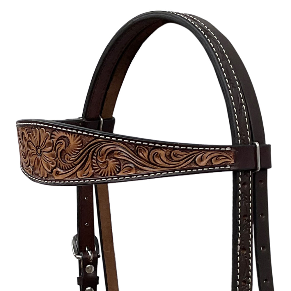 BAR H EQUINE Western Handtooled Leather Horse Headstall &amp; Breast Collar Set