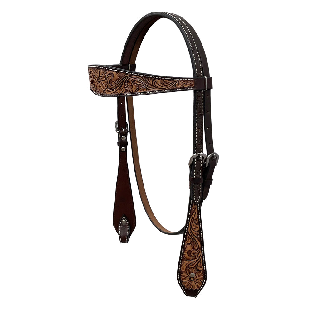 BAR H EQUINE Western Handtooled Leather Horse Headstall &amp; Breast Collar Set
