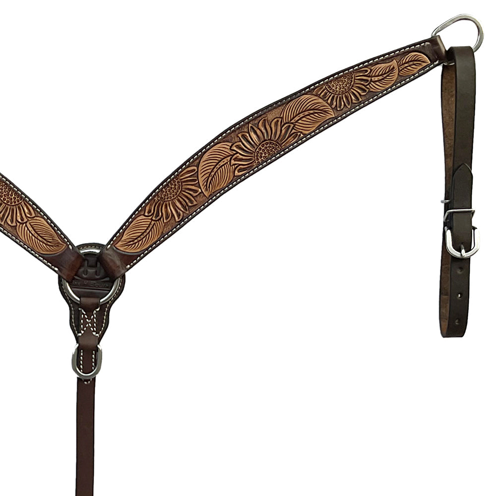 BAR H EQUINE Western Handtooled Leather Horse Headstall &amp; Breast Collar Set