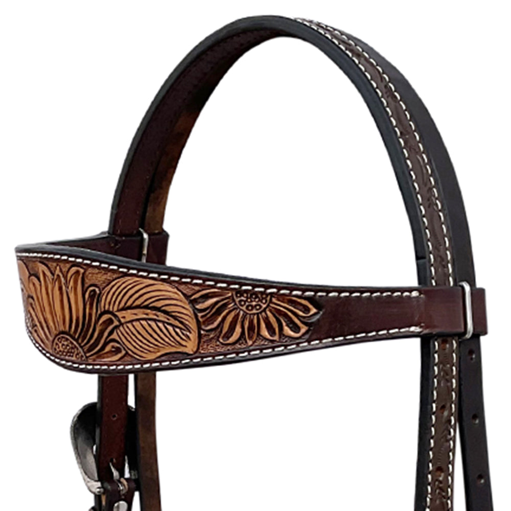 BAR H EQUINE Western Handtooled Leather Horse Headstall &amp; Breast Collar Set