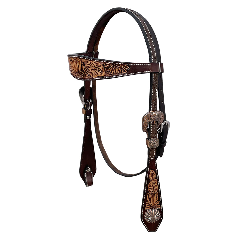 BAR H EQUINE Western Handtooled Leather Horse Headstall &amp; Breast Collar Set