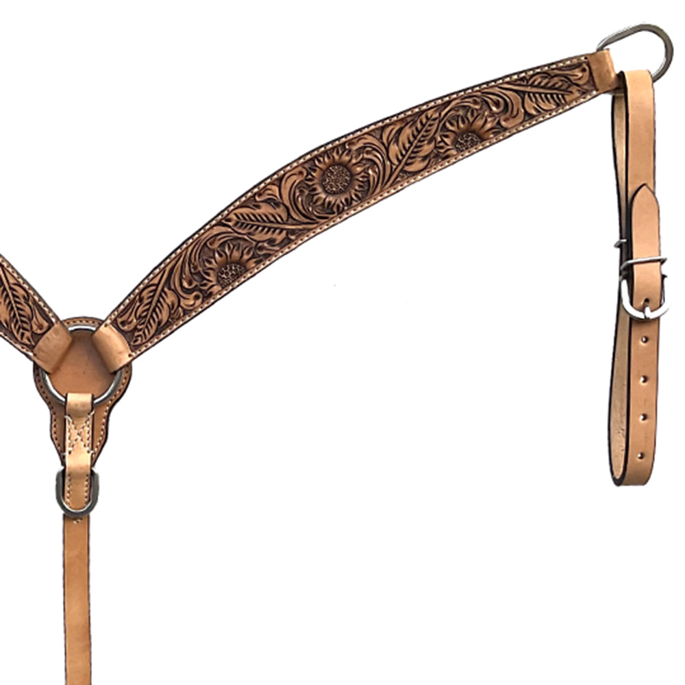 BAR H EQUINE Western Handtooled Leather Horse Headstall &amp; Breast Collar Set