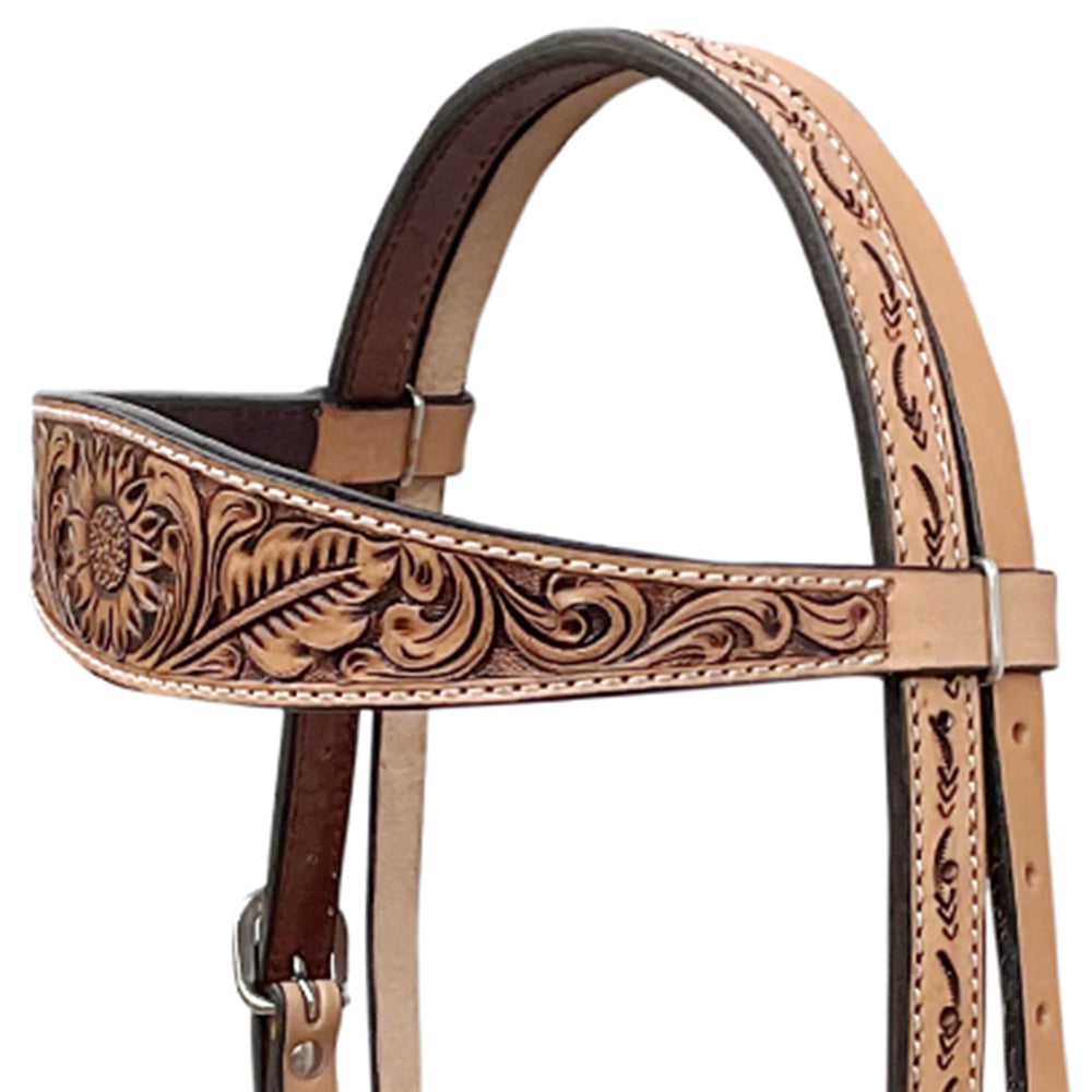 BAR H EQUINE Western Handtooled Leather Horse Headstall &amp; Breast Collar Set