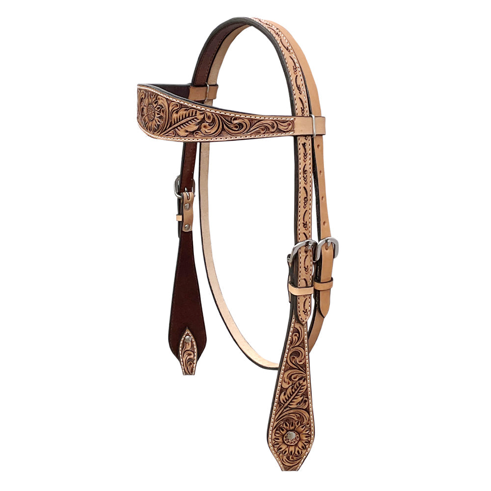 BAR H EQUINE Western Handtooled Leather Horse Headstall &amp; Breast Collar Set