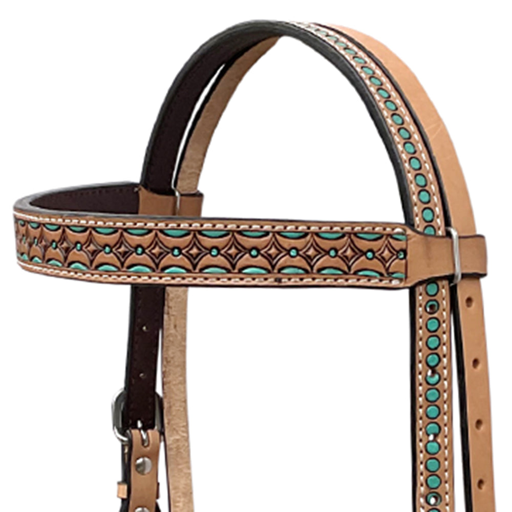 BAR H EQUINE Western Handtooled Leather Horse Headstall &amp; Breast Collar Set