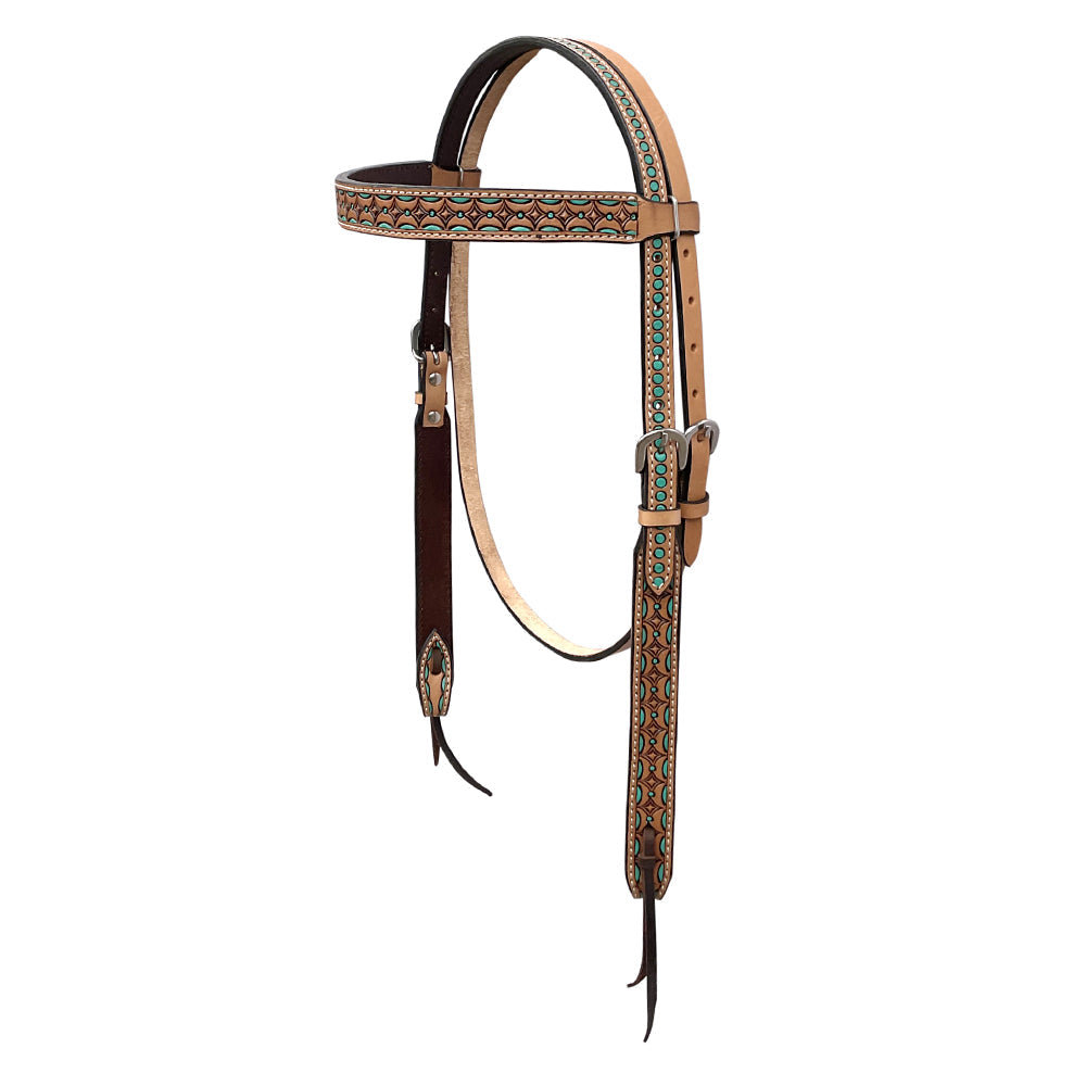 BAR H EQUINE Western Handtooled Leather Horse Headstall &amp; Breast Collar Set