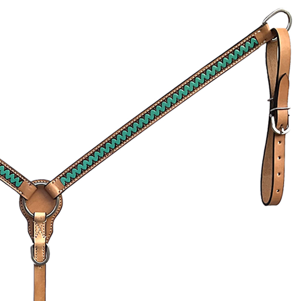 BAR H EQUINE Western Handtooled Leather Horse Headstall &amp; Breast Collar Set