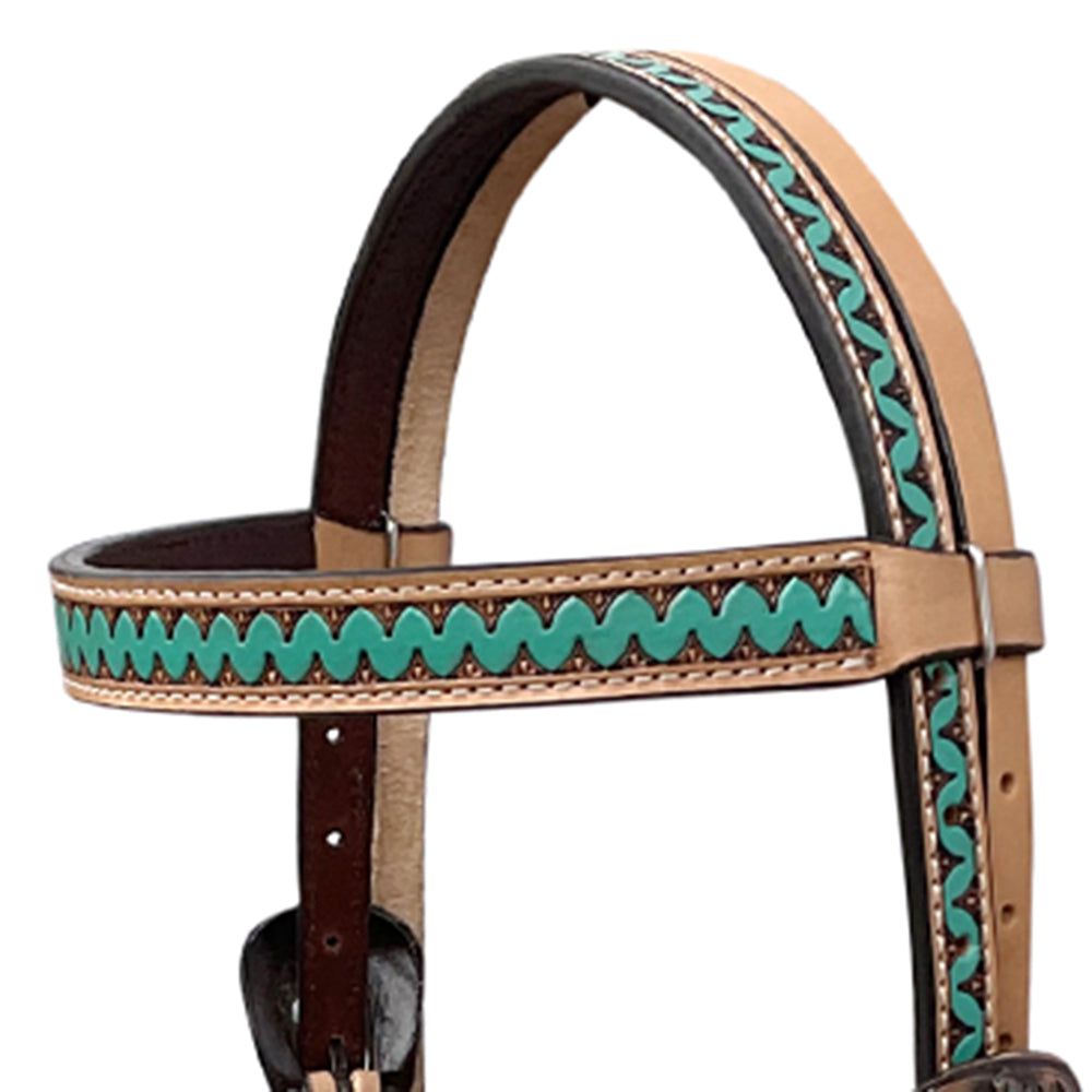 BAR H EQUINE Western Handtooled Leather Horse Headstall &amp; Breast Collar Set