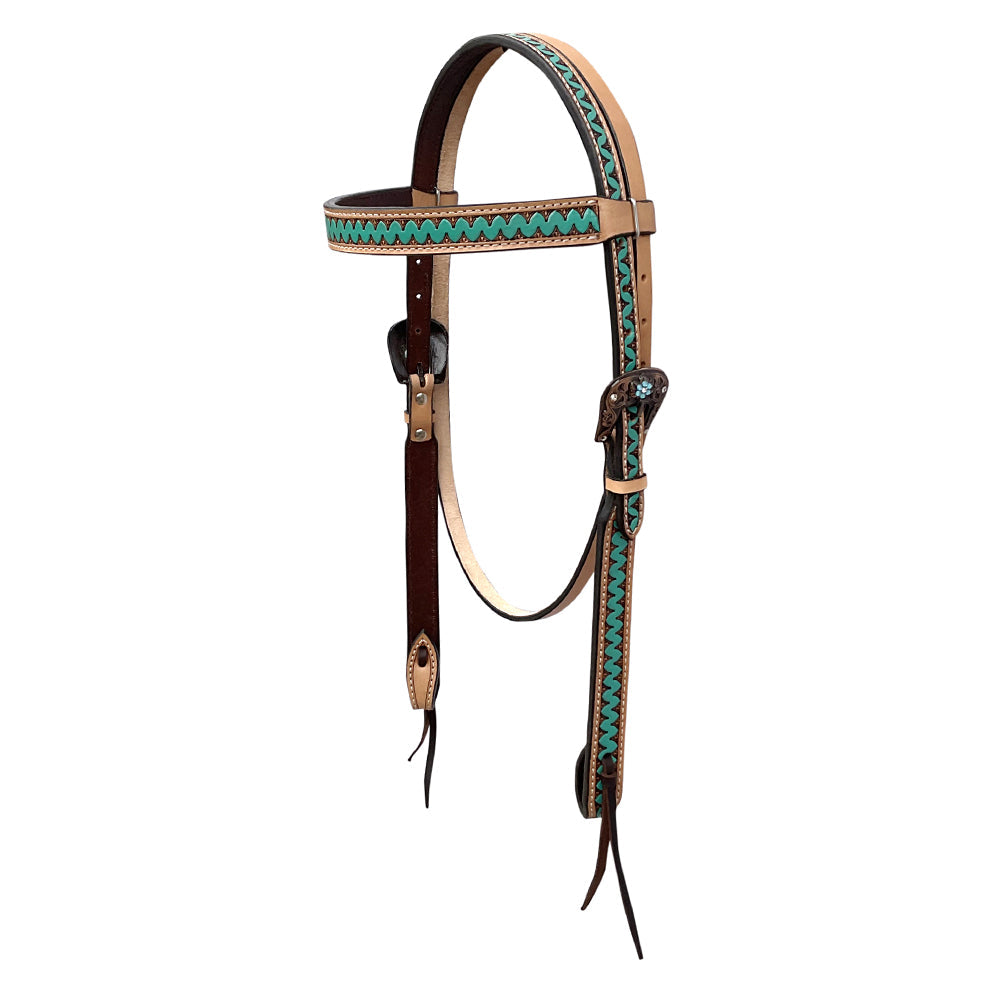 BAR H EQUINE Western Handtooled Leather Horse Headstall &amp; Breast Collar Set