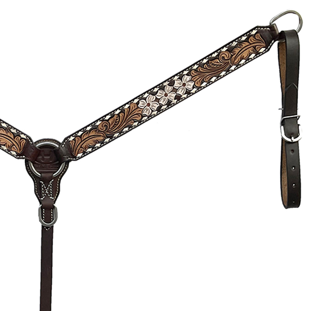 BAR H EQUINE Western Handtooled Leather Horse Headstall &amp; Breast Collar Set