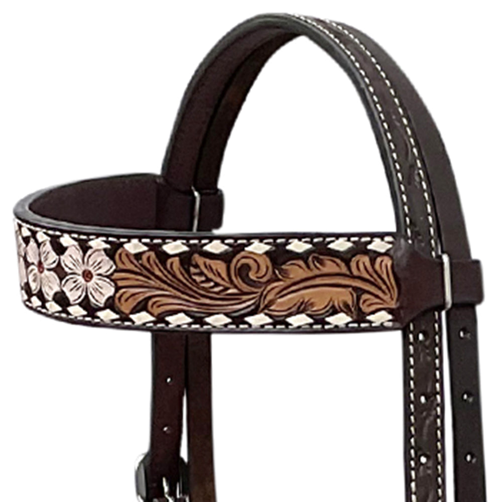 BAR H EQUINE Western Handtooled Leather Horse Headstall &amp; Breast Collar Set
