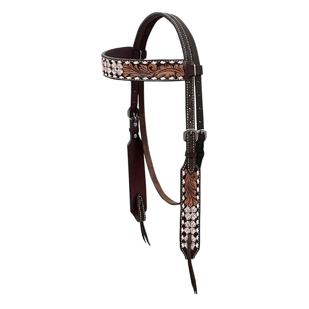 BAR H EQUINE Western Handtooled Leather Horse Headstall &amp; Breast Collar Set