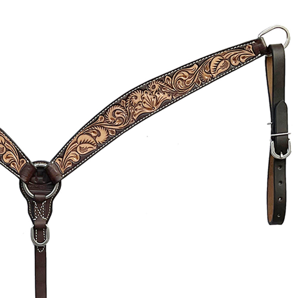 BAR H EQUINE Western Handtooled Leather Horse Headstall &amp; Breast Collar Set