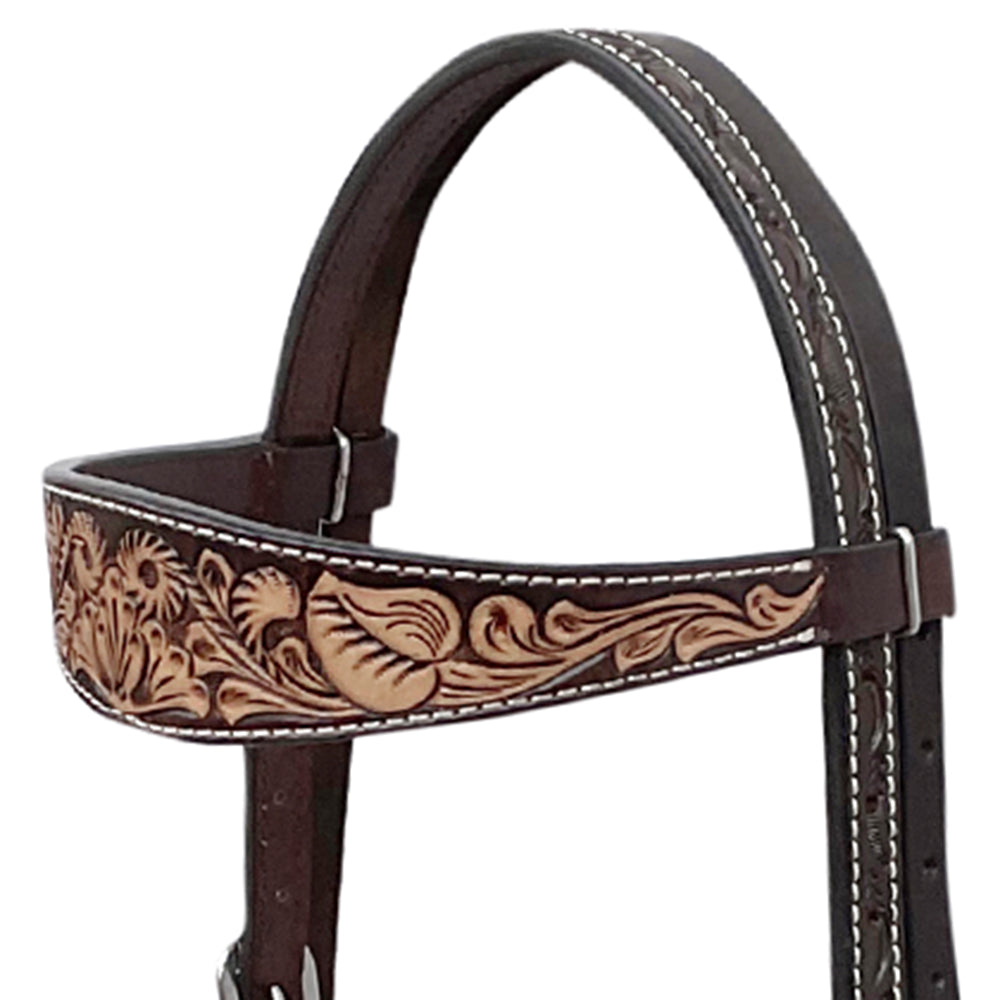 BAR H EQUINE Western Handtooled Leather Horse Headstall &amp; Breast Collar Set