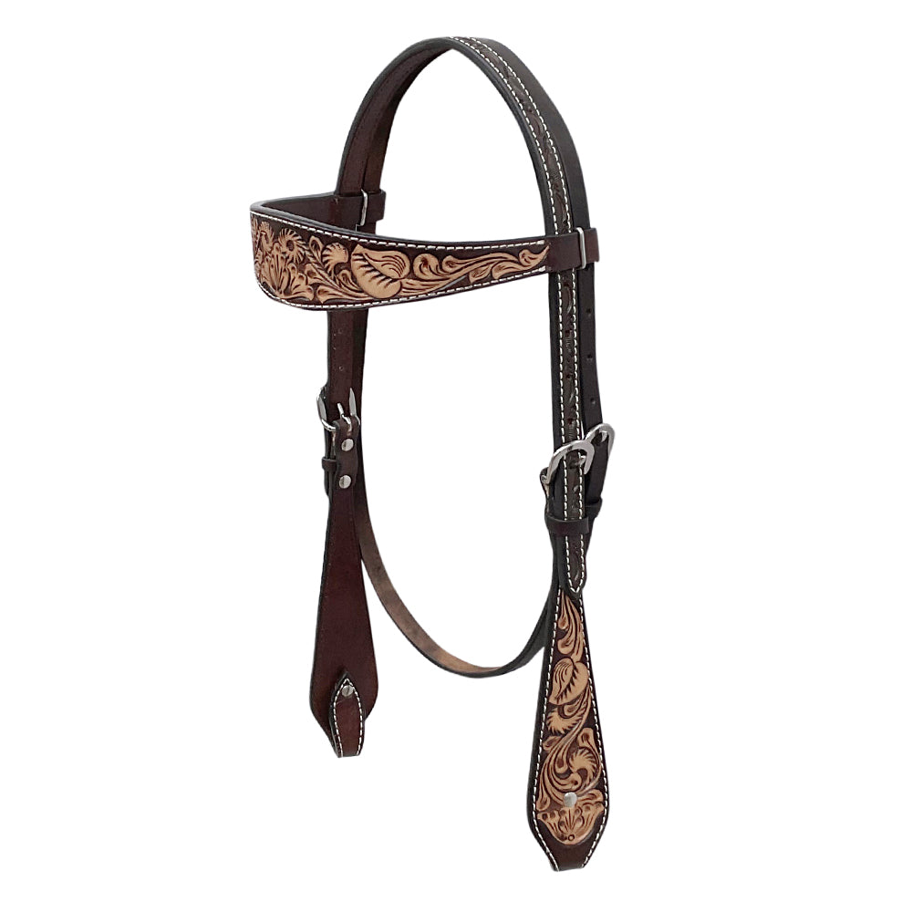 BAR H EQUINE Western Handtooled Leather Horse Headstall &amp; Breast Collar Set