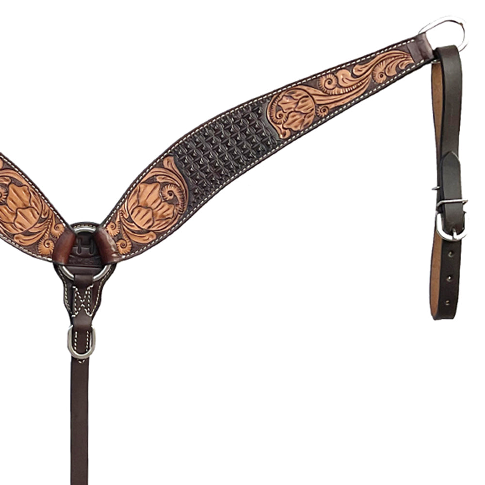 BAR H EQUINE Western Handtooled Leather Horse Headstall &amp; Breast Collar Set