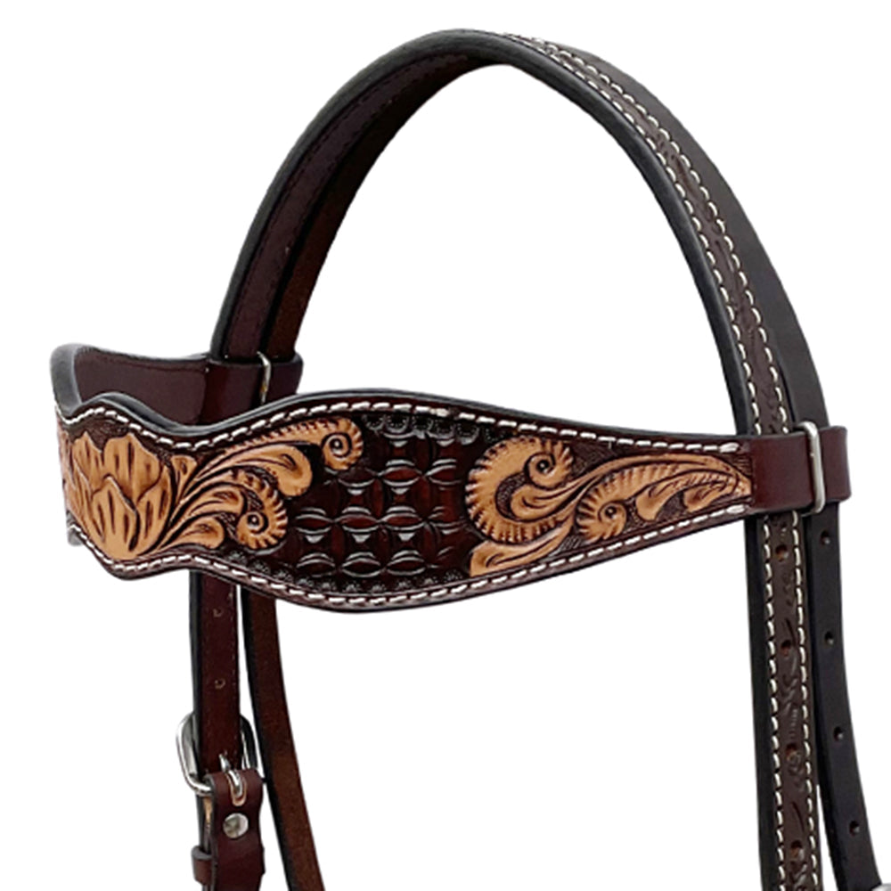 BAR H EQUINE Western Handtooled Leather Horse Headstall &amp; Breast Collar Set