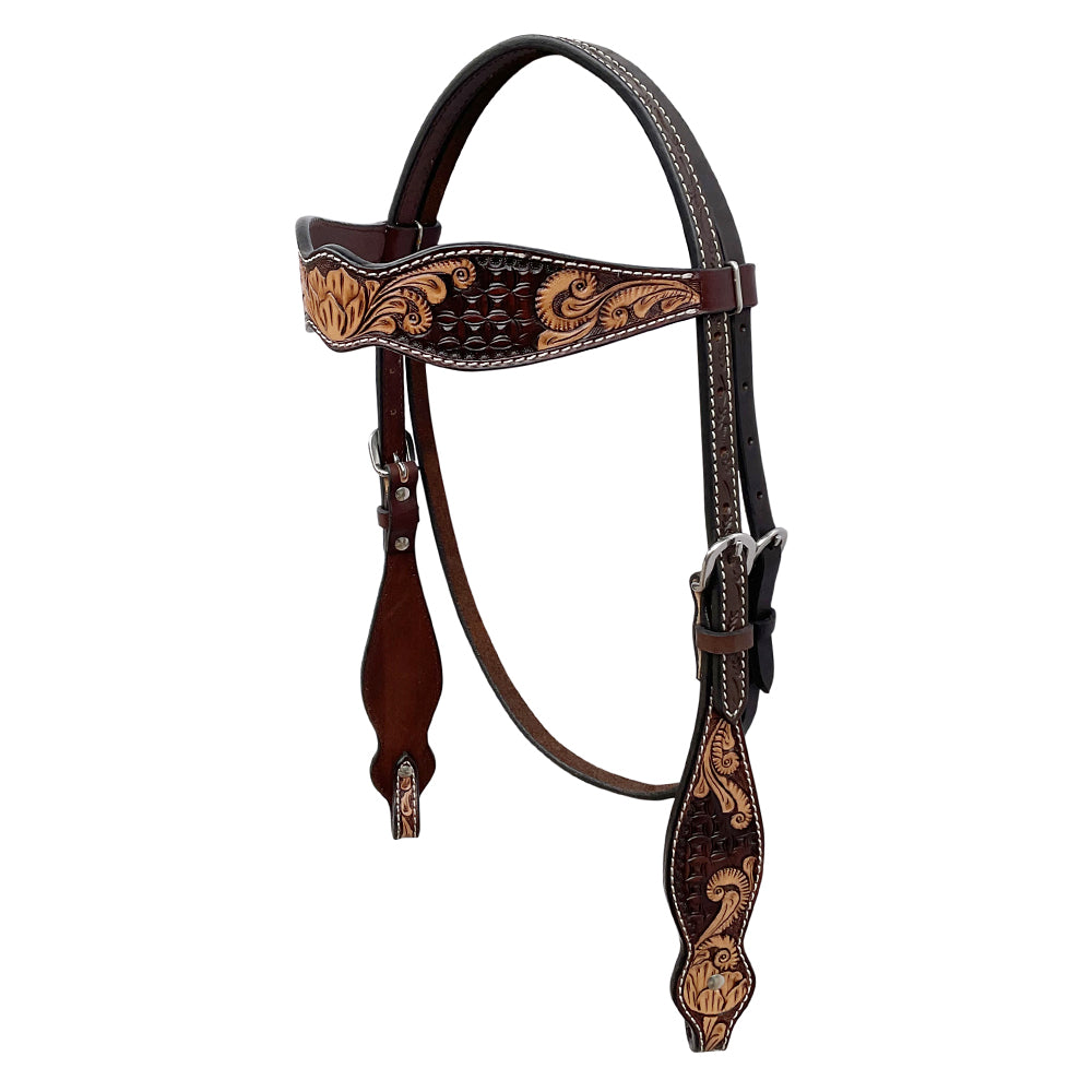 BAR H EQUINE Western Handtooled Leather Horse Headstall &amp; Breast Collar Set