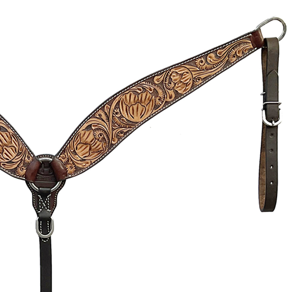 BAR H EQUINE Western Handtooled Leather Horse Headstall &amp; Breast Collar Set