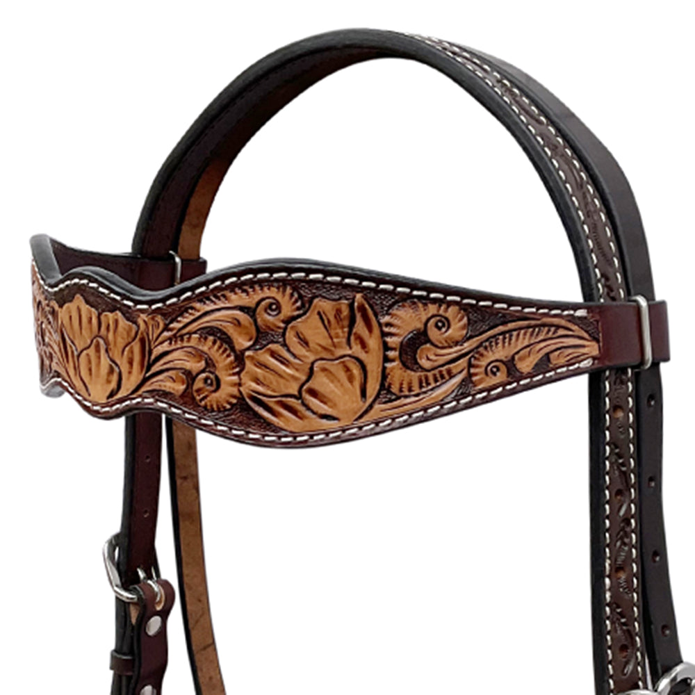 BAR H EQUINE Western Handtooled Leather Horse Headstall &amp; Breast Collar Set