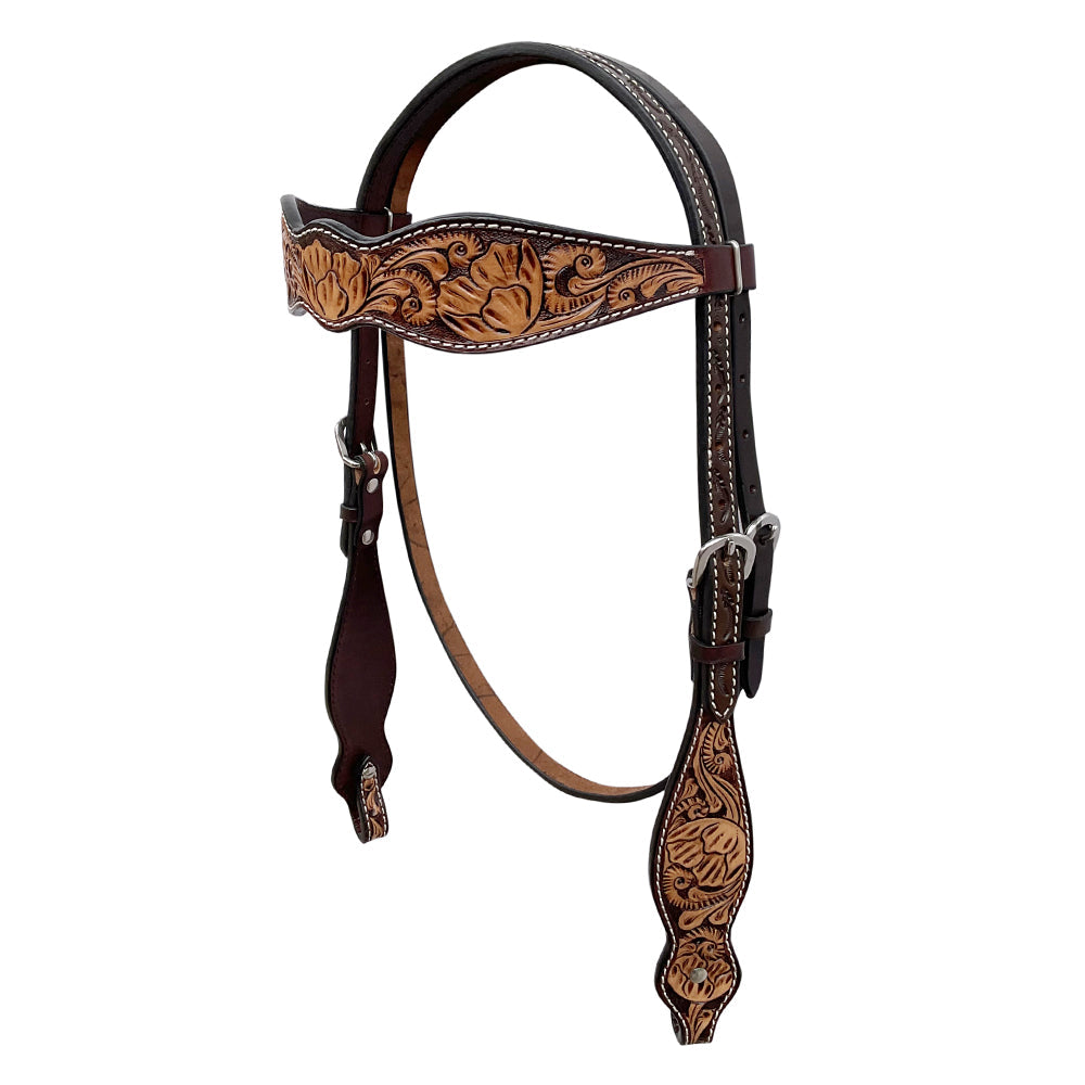 BAR H EQUINE Western Handtooled Leather Horse Headstall &amp; Breast Collar Set