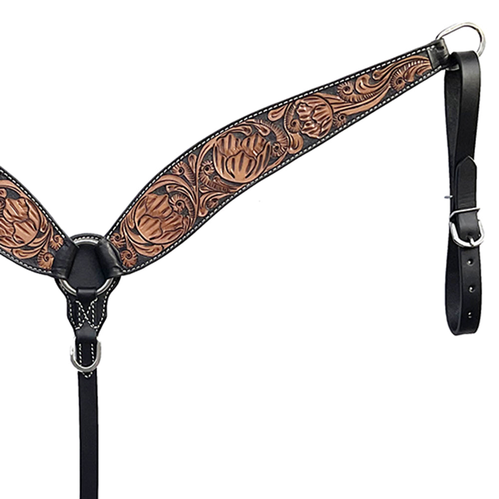 BAR H EQUINE Western Handtooled Leather Horse Headstall &amp; Breast Collar Set