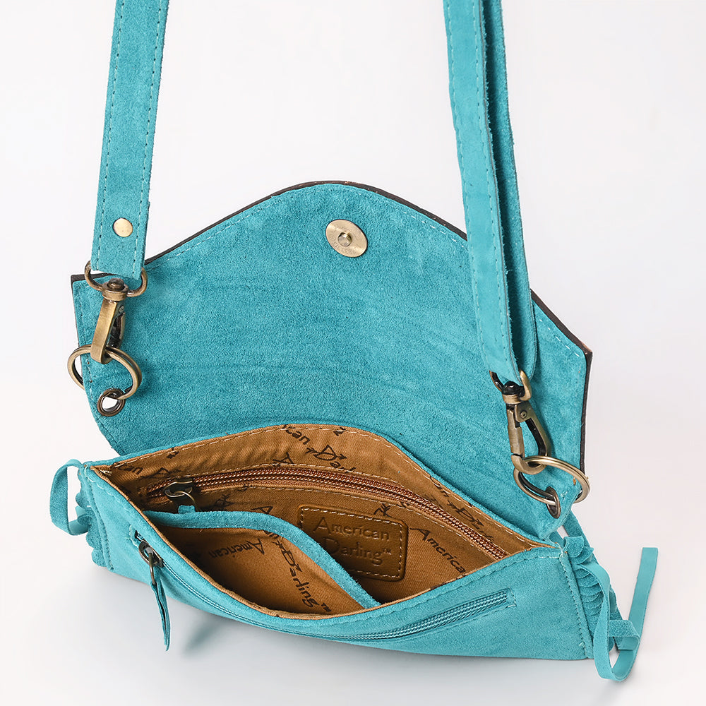 American Darling Hand Curved &amp; Suede Bag Genuine Leather Crossbody Bag