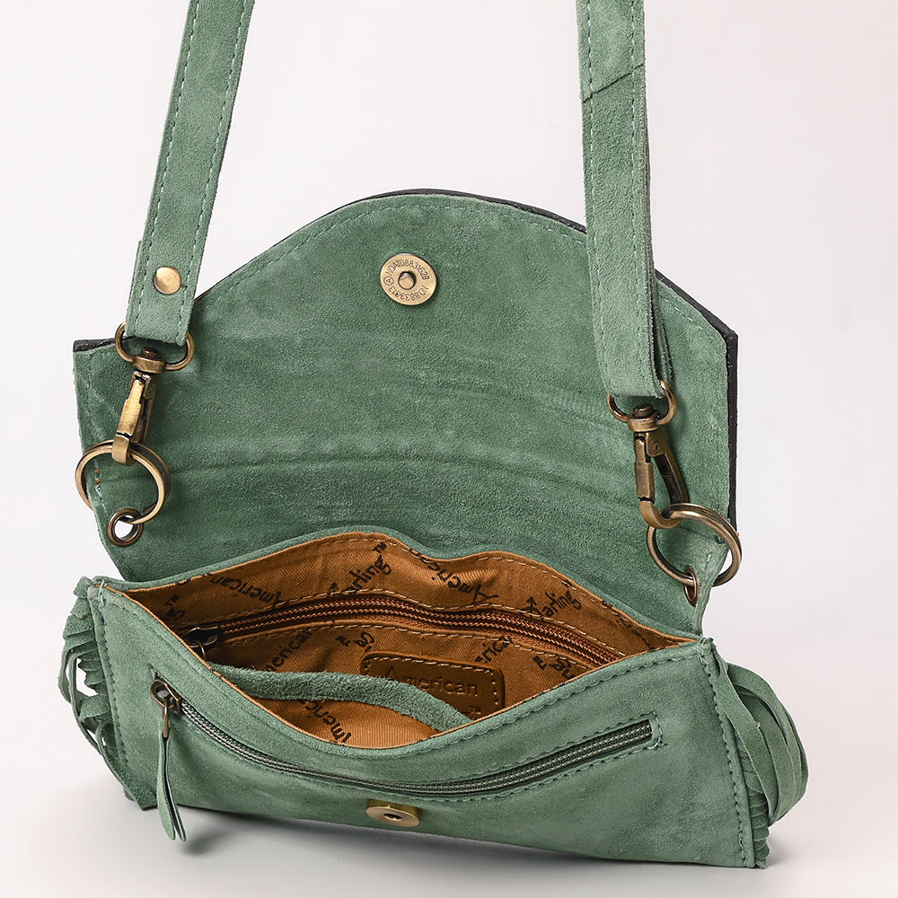 American Darling Hand Curved &amp; Suede Bag Genuine Leather Crossbody Bag