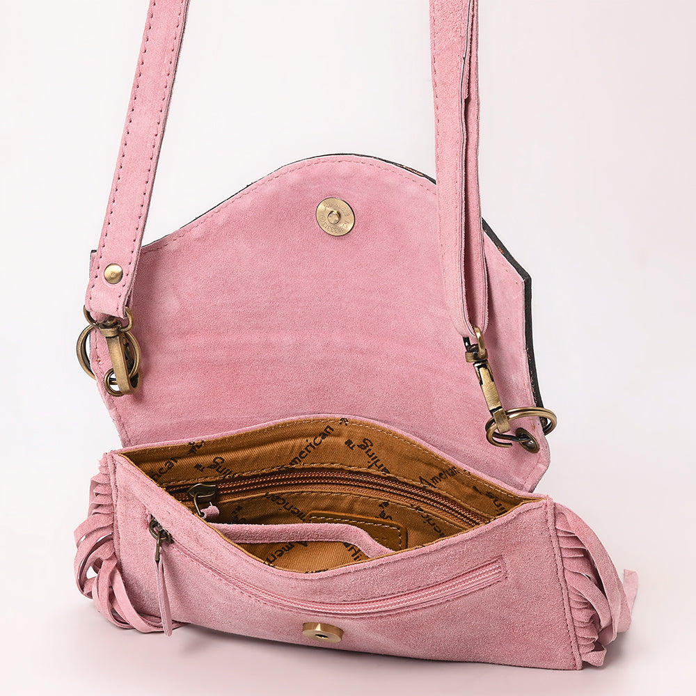 American Darling Hand Curved &amp; Suede Bag Genuine Leather Crossbody Bag