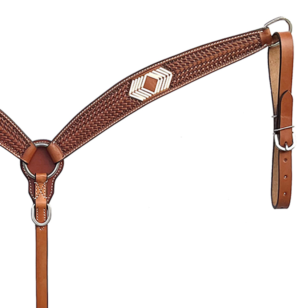 BAR H EQUINE Western Handtooled Leather Horse Headstall &amp; Breast Collar Set