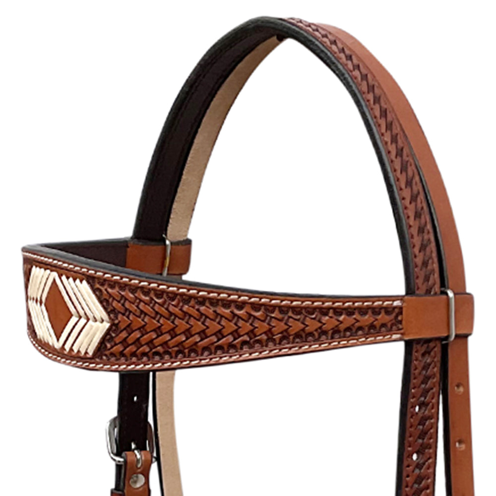 BAR H EQUINE Western Handtooled Leather Horse Headstall &amp; Breast Collar Set
