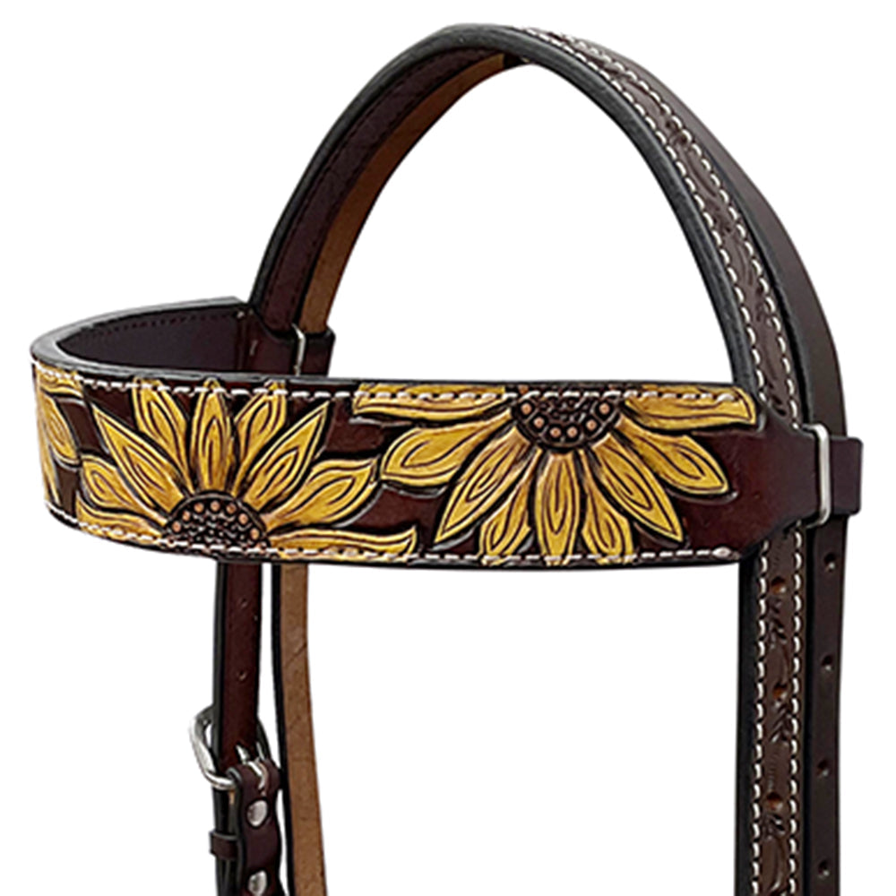 BAR H EQUINE Western Handtooled Leather Horse Headstall &amp; Breast Collar Set