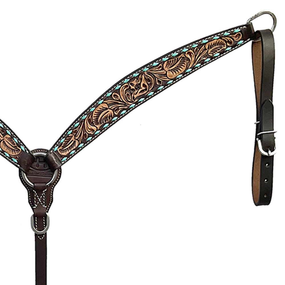 BAR H EQUINE Western Handtooled Leather Horse Headstall &amp; Breast Collar Set