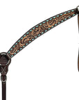BAR H EQUINE Western Handtooled Leather Horse Headstall & Breast Collar Set