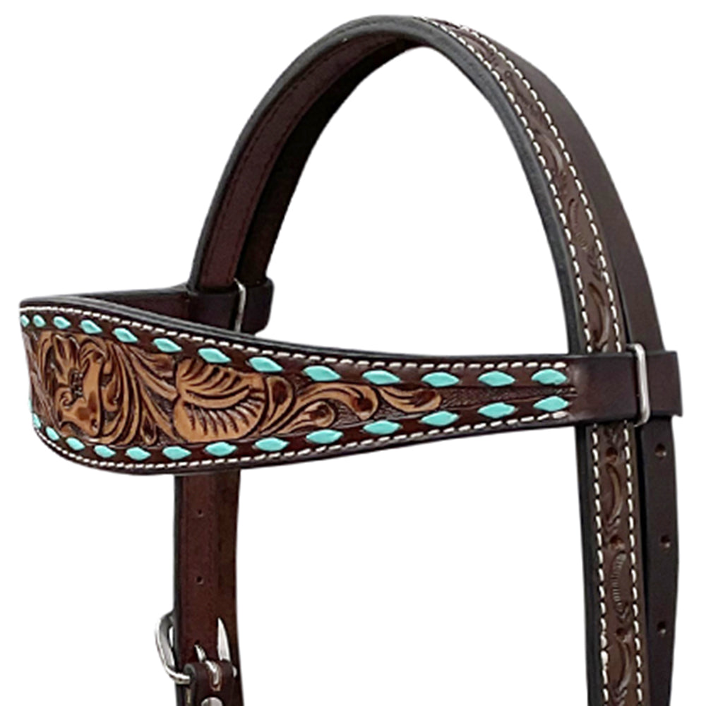 BAR H EQUINE Western Handtooled Leather Horse Headstall &amp; Breast Collar Set