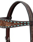 BAR H EQUINE Western Handtooled Leather Horse Headstall & Breast Collar Set