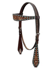 BAR H EQUINE Western Handtooled Leather Horse Headstall & Breast Collar Set