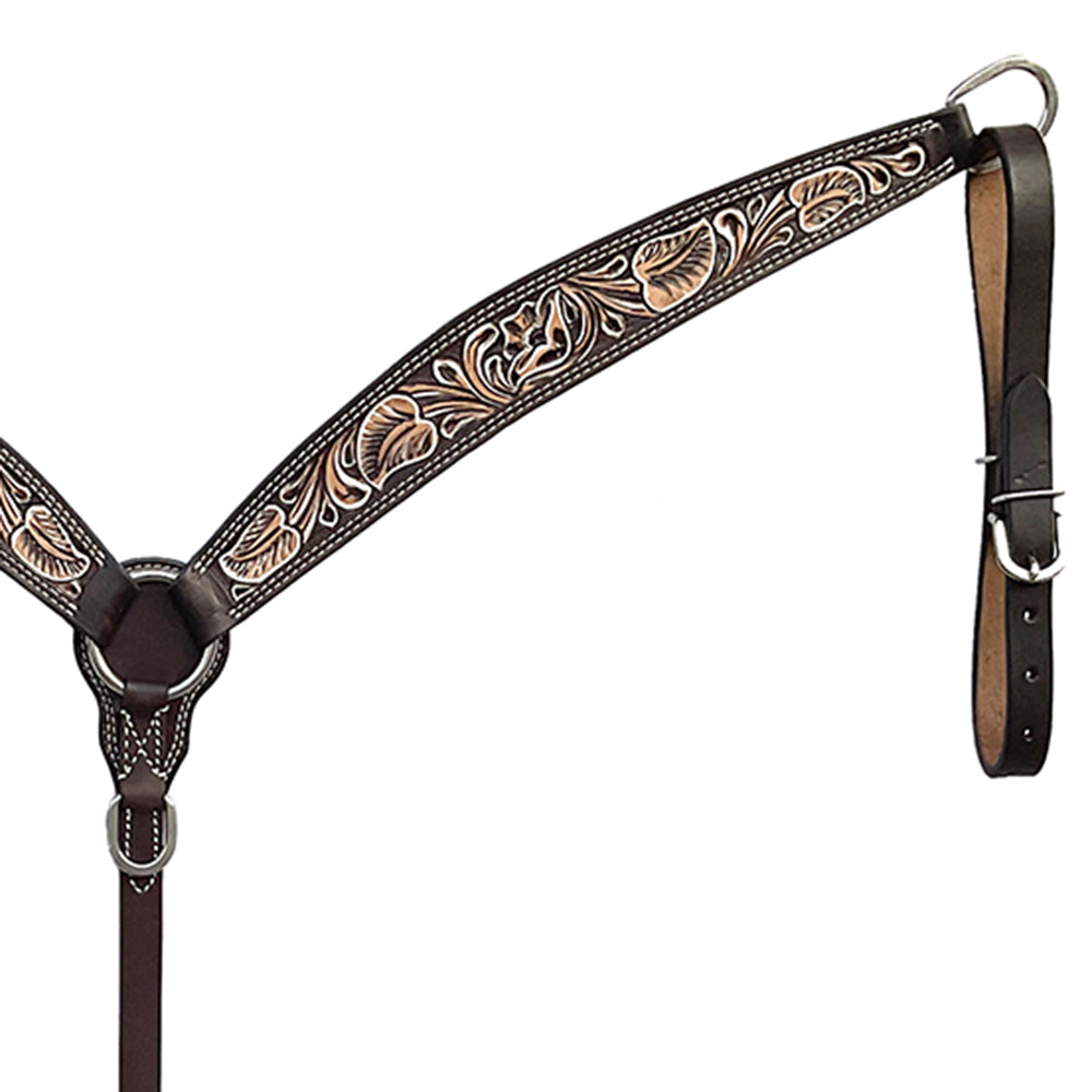 BAR H EQUINE Western Handtooled Leather Horse Headstall &amp; Breast Collar Set
