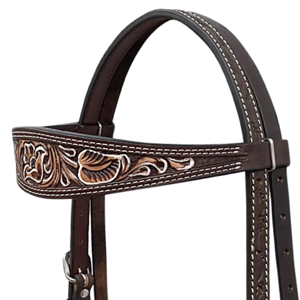 BAR H EQUINE Western Handtooled Leather Horse Headstall &amp; Breast Collar Set