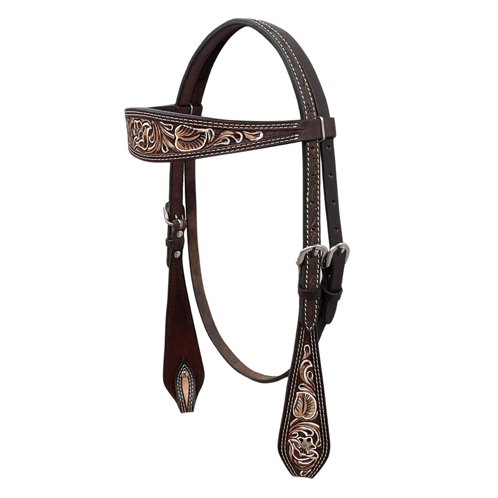 BAR H EQUINE Western Handtooled Leather Horse Headstall &amp; Breast Collar Set