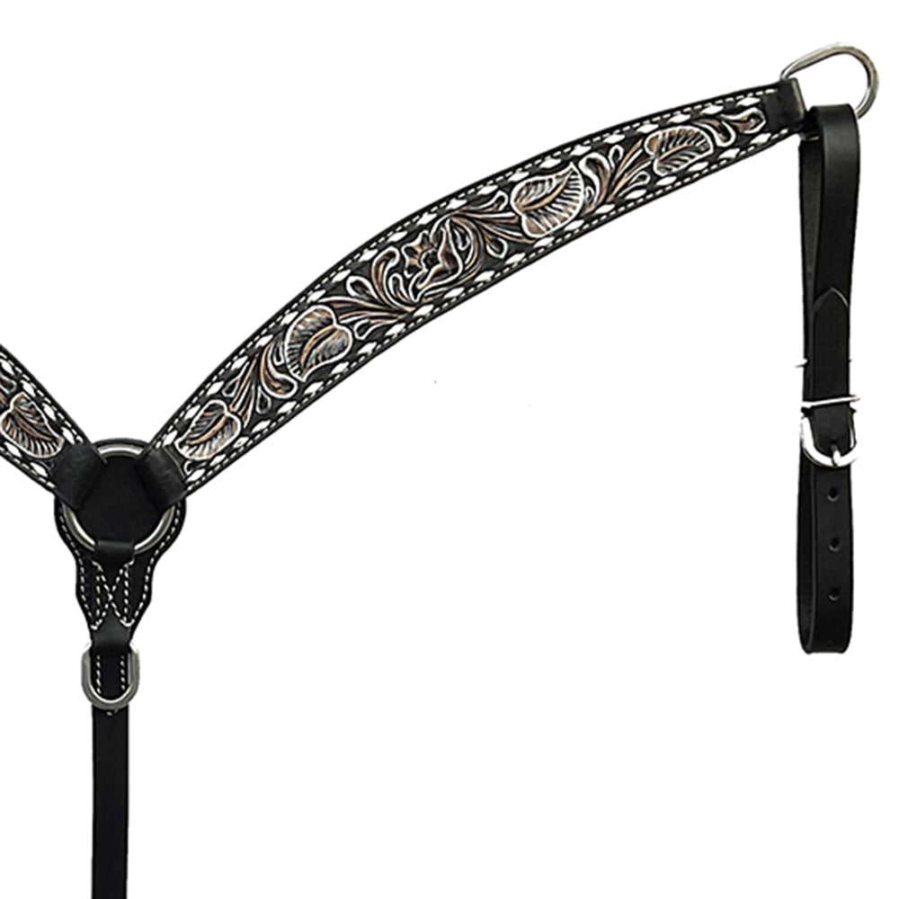 BAR H EQUINE Western Handtooled Leather Horse Headstall &amp; Breast Collar Set