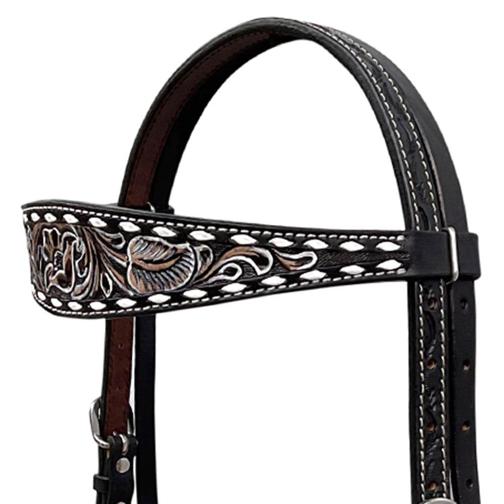 BAR H EQUINE Western Handtooled Leather Horse Headstall &amp; Breast Collar Set