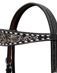 BAR H EQUINE Western Handtooled Leather Horse Headstall & Breast Collar Set