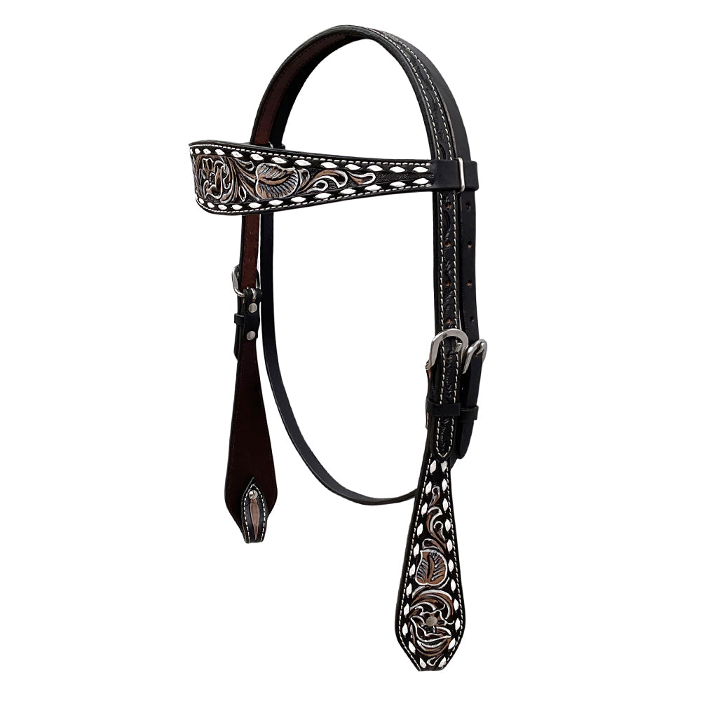 BAR H EQUINE Western Handtooled Leather Horse Headstall &amp; Breast Collar Set