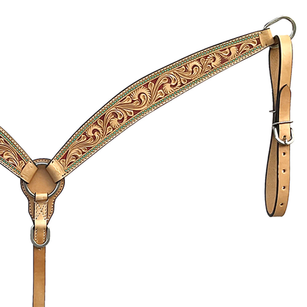 BAR H EQUINE Western Handtooled Leather Horse Headstall &amp; Breast Collar Set