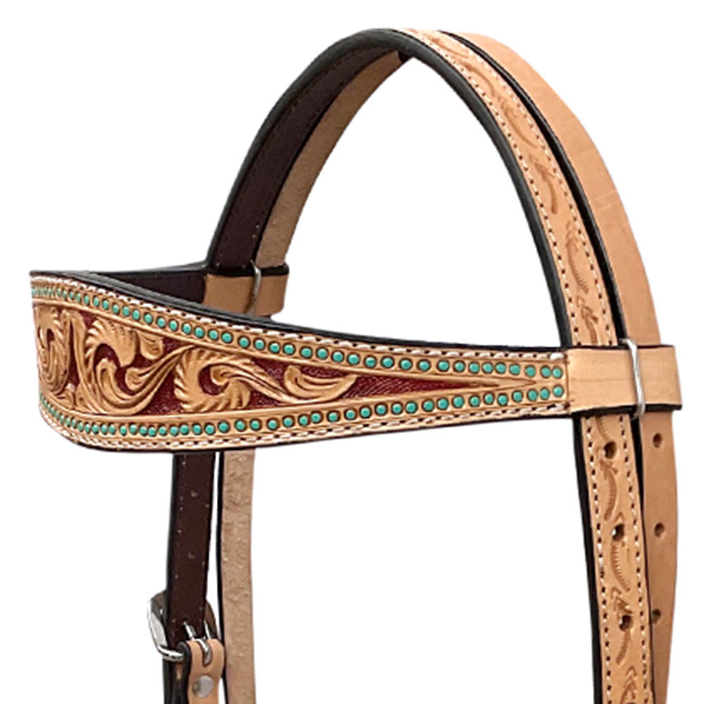 BAR H EQUINE Western Handtooled Leather Horse Headstall &amp; Breast Collar Set
