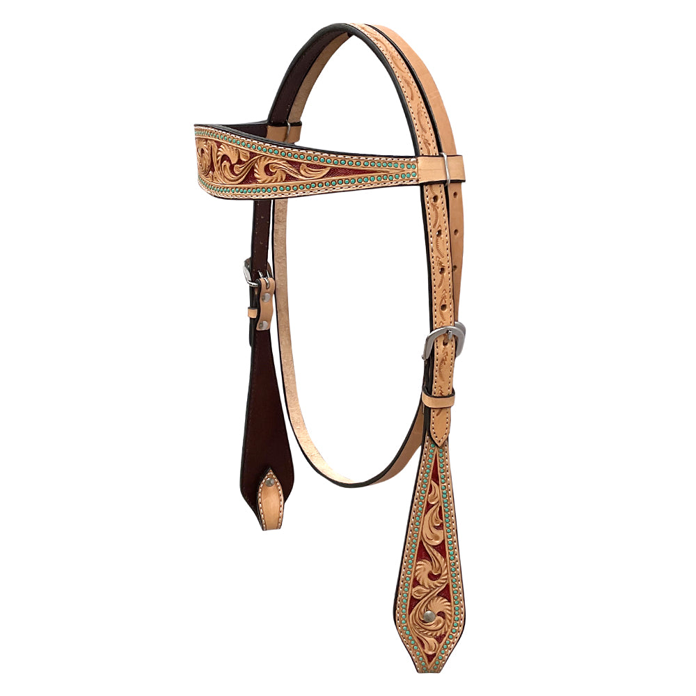 BAR H EQUINE Western Handtooled Leather Horse Headstall &amp; Breast Collar Set