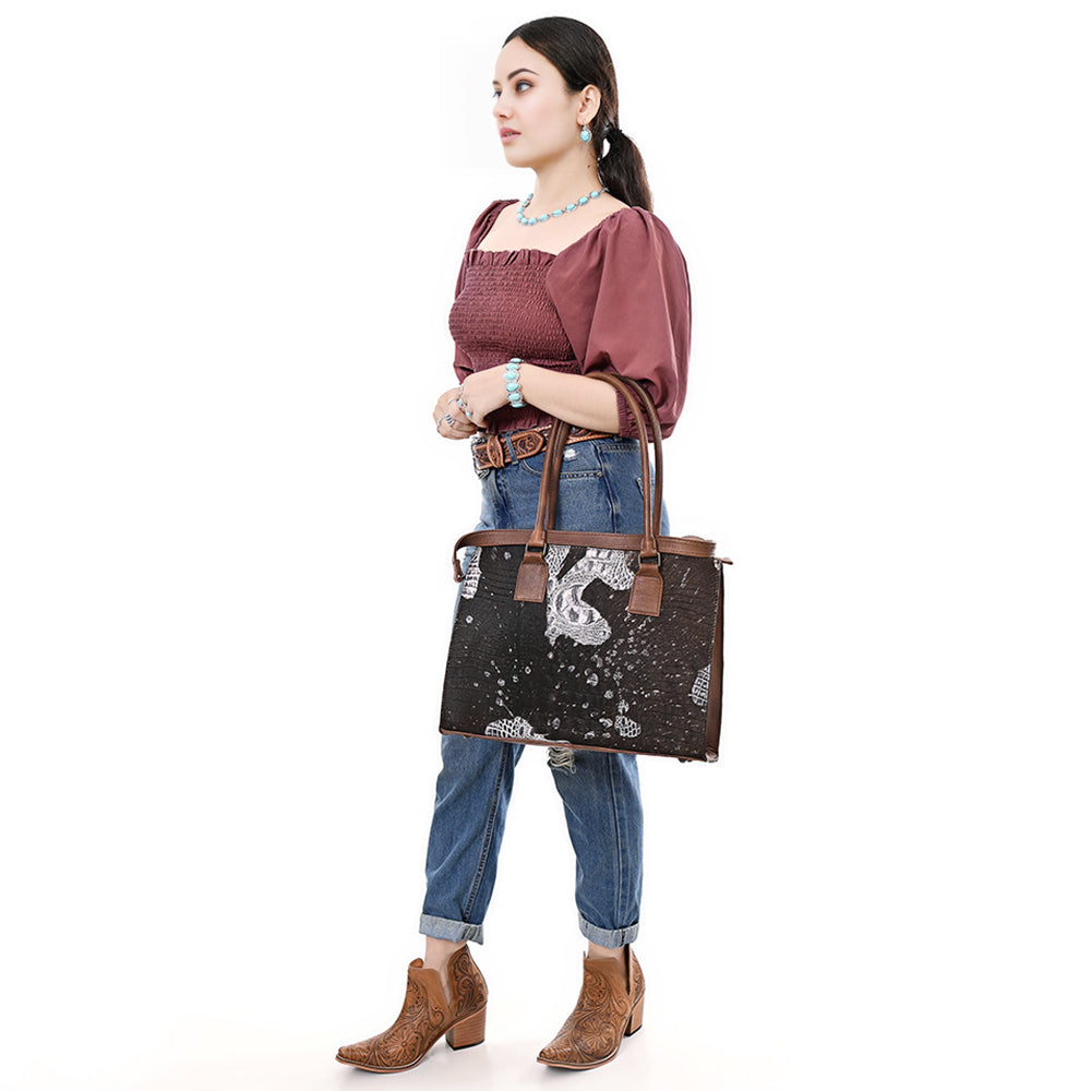 American Darling Adbg1561C Tote Crocodile Embossed Genuine Leather Women Bag Western Handbag Purse